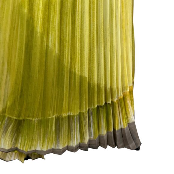 Carmen Marc Valvo Lime Green Pleated Strapless Beaded Waist Maxi Dress Gown 2 - Picture 7 of 10